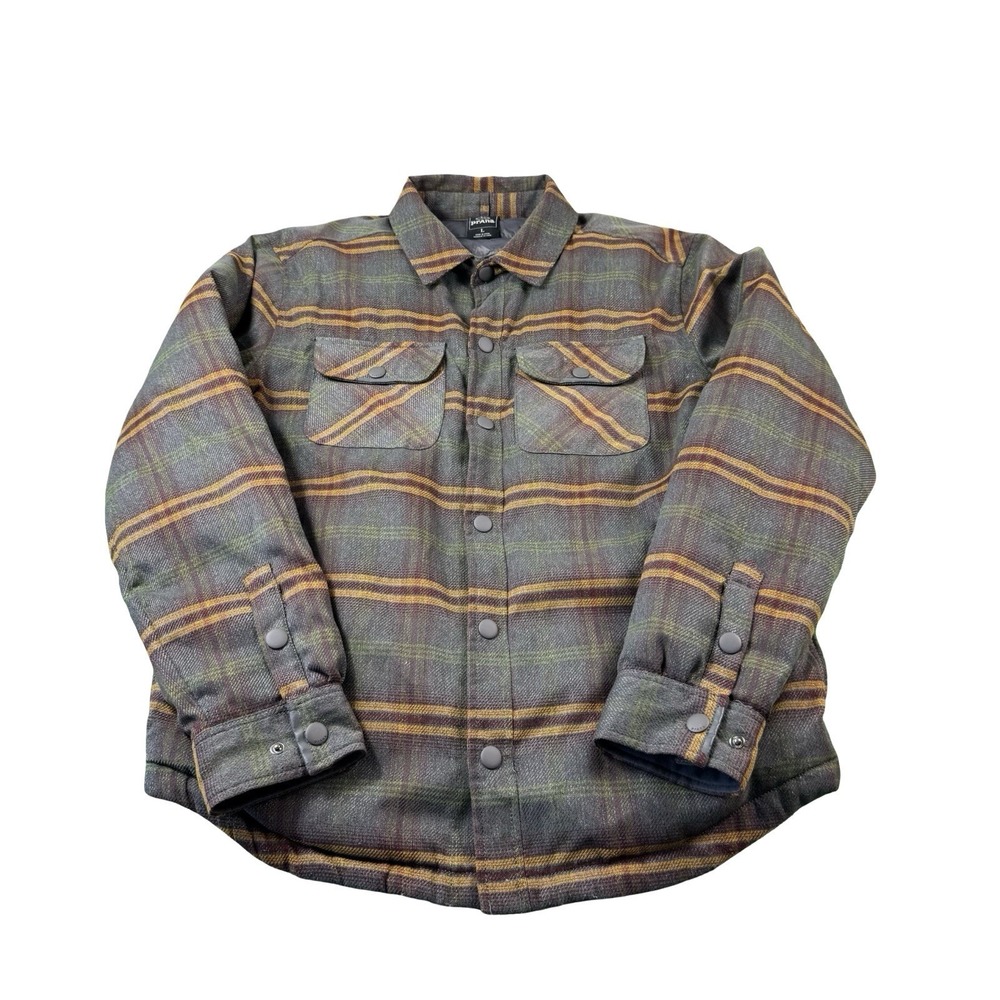 Prana Gray Green Orange Checked Down Full‎ Men's Shacket Size Large Mint